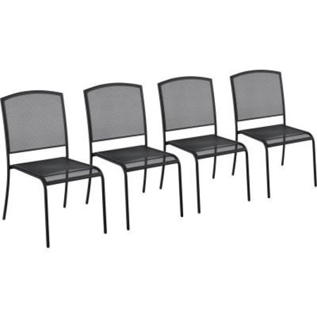 GEC Interion Outdoor Caf Armless Stacking Chair, Steel Mesh, Black, 4 Pack 262086BK